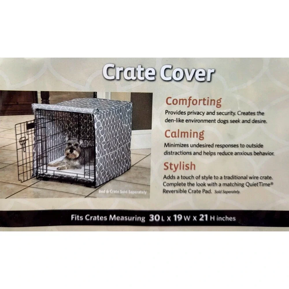 Quiet Time Defender Dog Crate Cover Teflon Gray White Geometric 30x19x21 NEW